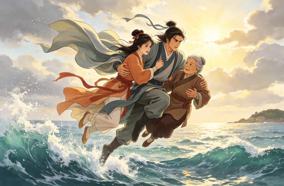 《侠客行》石破天空中八步跨海救阿秀和史婆婆